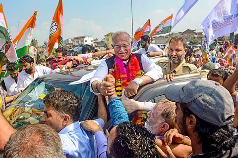 J-K Assembly polls: Central Shalteng constituency candidate Tariq Hameed Karra during a rally in Sri Nagar
